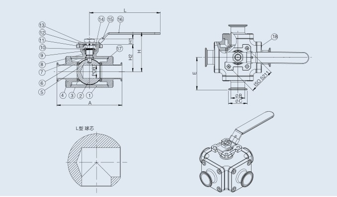 方型球阀-T/L型